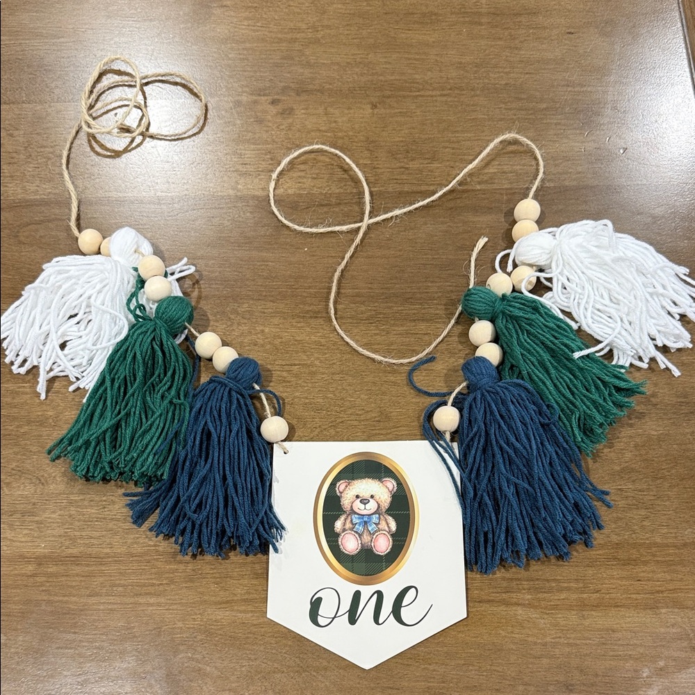 Kids Party Tassel Garland - Green, Navy & White